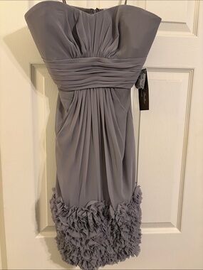 Monique Lhuillier Bridesmaids Strapless Ruffle-Hem Dress - Gray